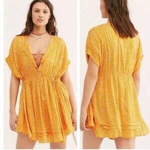 Free People One Fine Day Mini Dress Marigold Orange Ditsy Floral Size XS